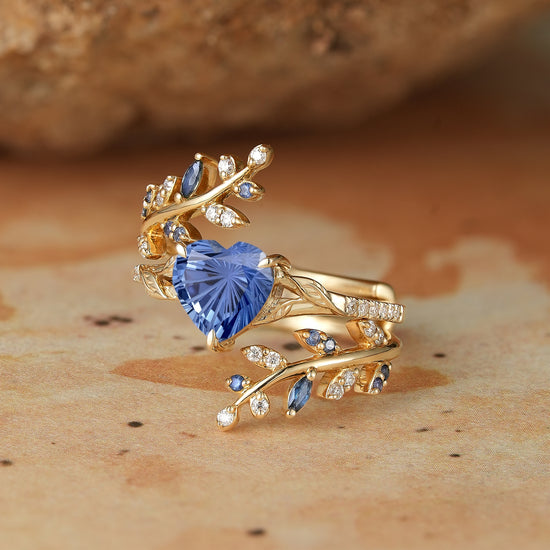 Aphrodite's Enchanted Vine | A Mythical Heart Shaped Starbrite Cut Sapphire Engagement Ring Set