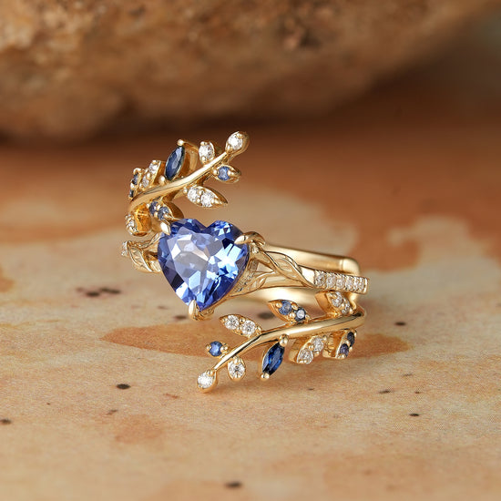 Aphrodite's Enchanted Vine | A Mythical Heart Shaped Sapphire Engagement Ring Set