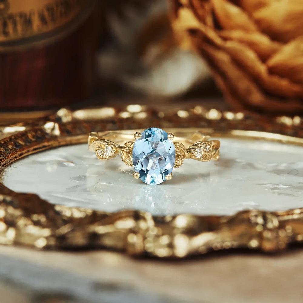 Vintage Aquamarine and Moissanite Engagement Ring - Sera