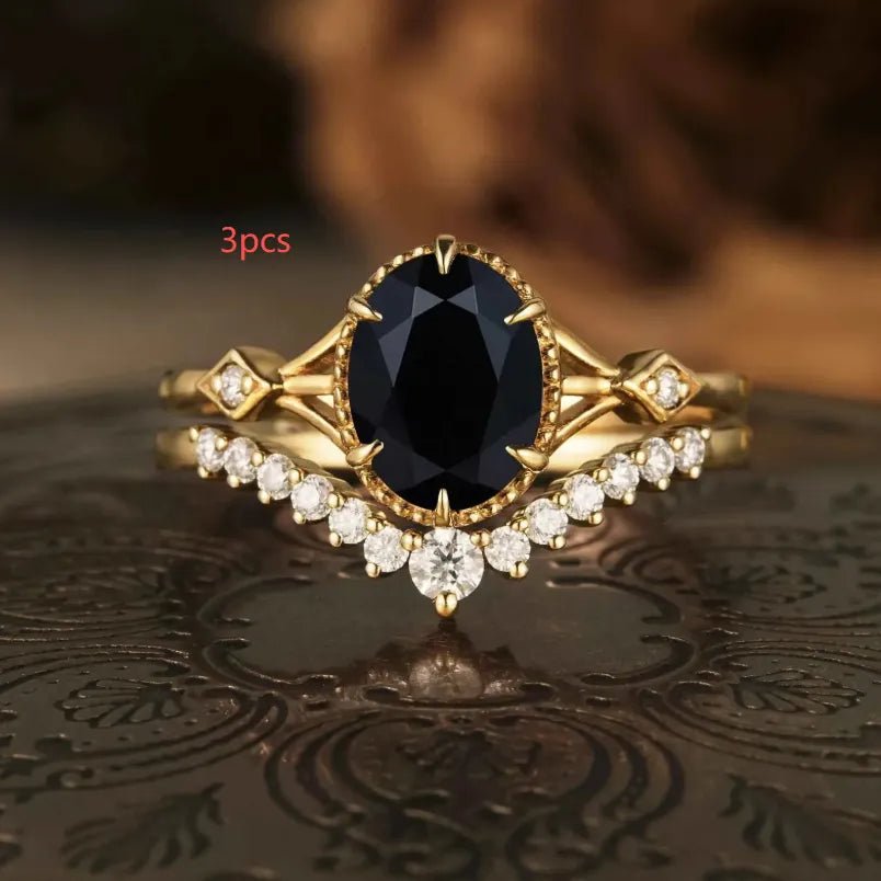 Vintage Black Onyx Ring Set 3pcs For Tialer Alvarez - GemsMagic