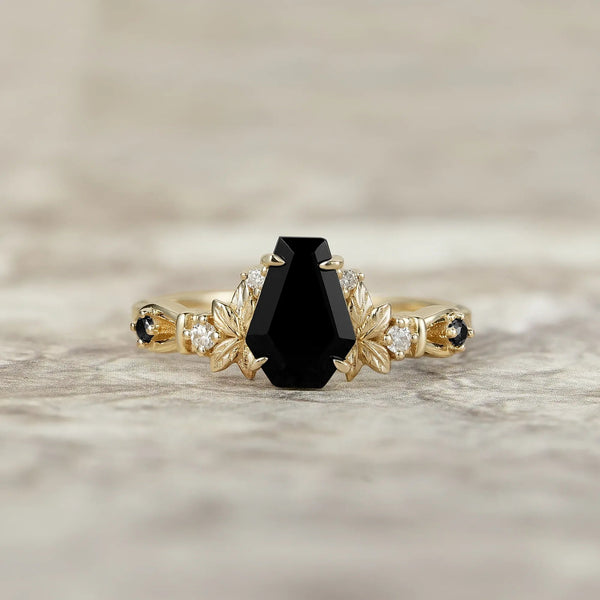 Vintage Coffin-cut Black Onyx Ring-Cerys - GemsMagic