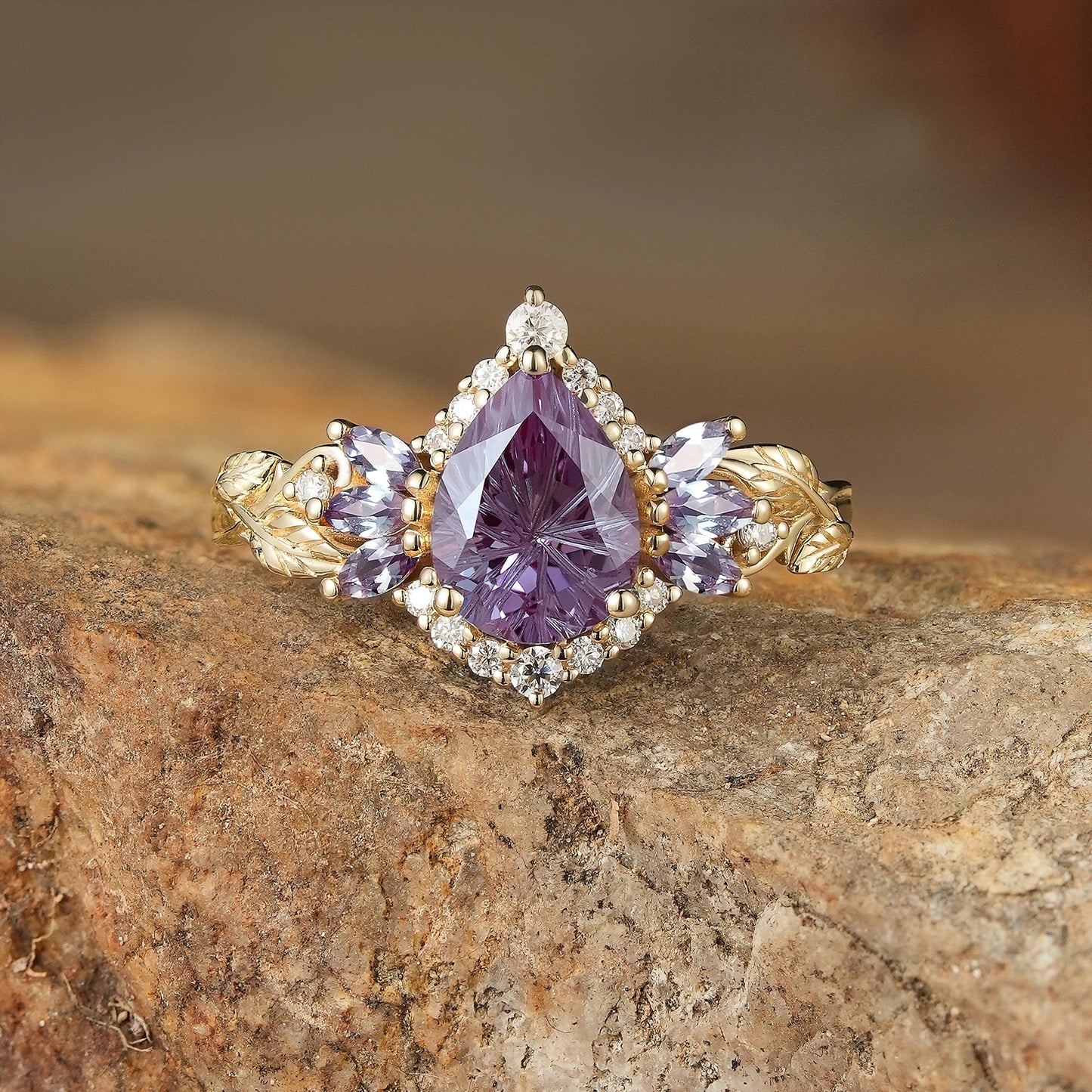 Vintage Sparkle Cut Alexandrite Halo Engagement Ring - Rowan - GemsMagic