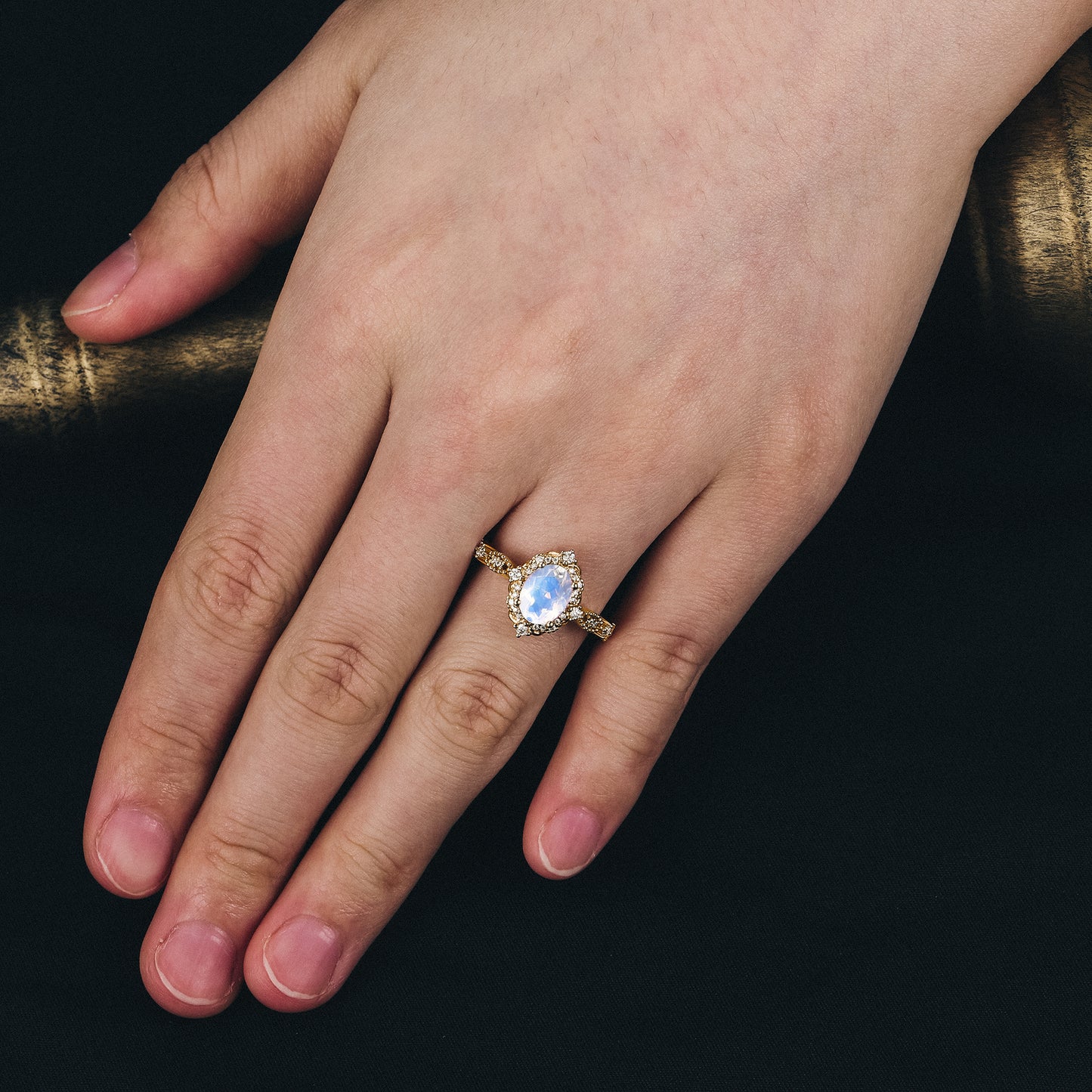 GemsMagic  Moonstone Halo Engagement Ring-Arabella