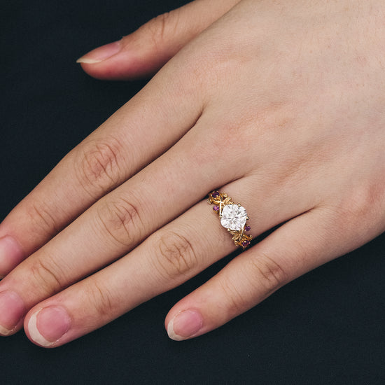 GemsMagic Trifolium Pratense Inspired Moissanite Engagement Ring
