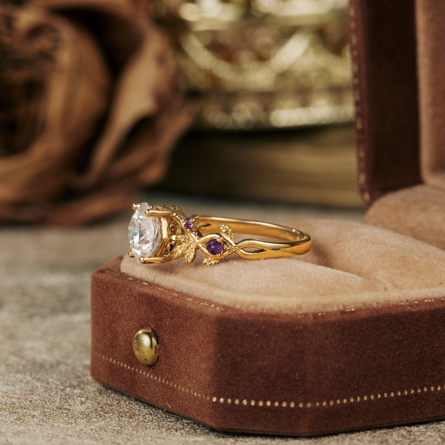 GemsMagic Trifolium Pratense Inspired Moissanite Engagement Ring