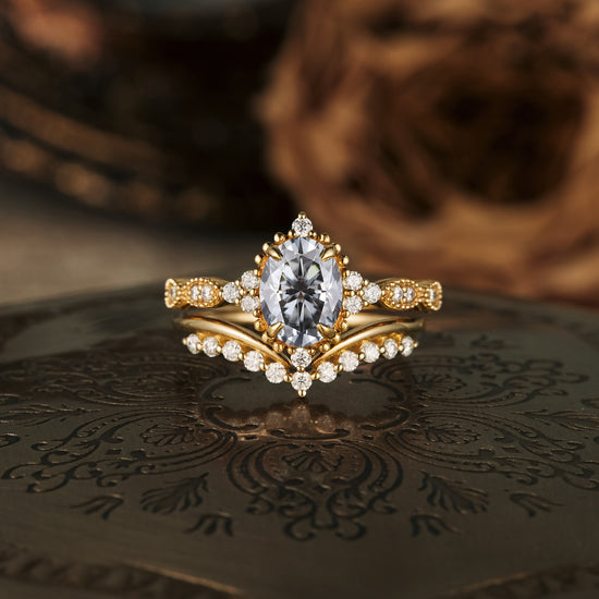 GemsMagic Unique Gray Moissanite Engagement Ring Set 2pcs