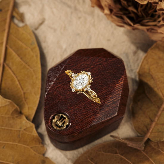 GemsMagic Oval Moissanite Cluster Rose Gold Engagement ring