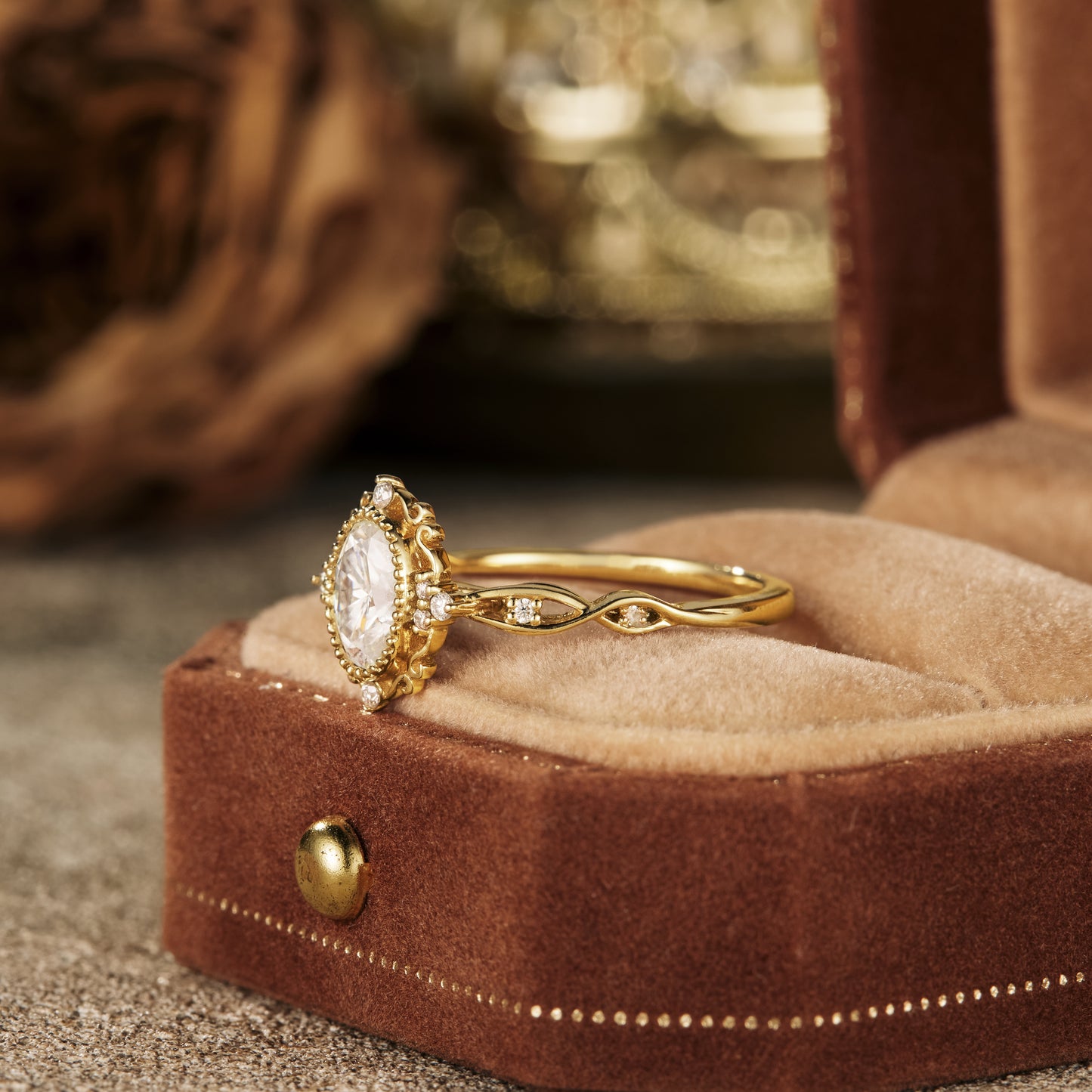 GemsMagic Oval Moissanite Cluster Rose Gold Engagement ring